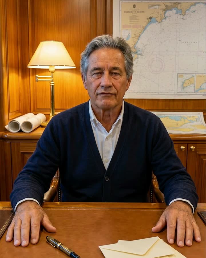 William at his desk with a fountain pen and a stack of envelopes